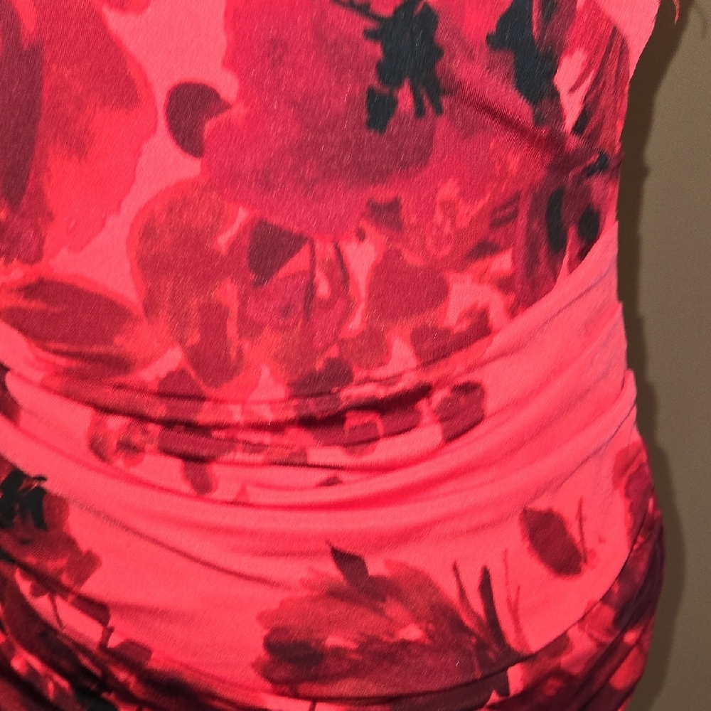 SEXY FORM FITTING Boston Proper Red and Black Floral 3/3 Sleeve Dress NWOT Sz 0 - Picture 10 of 10